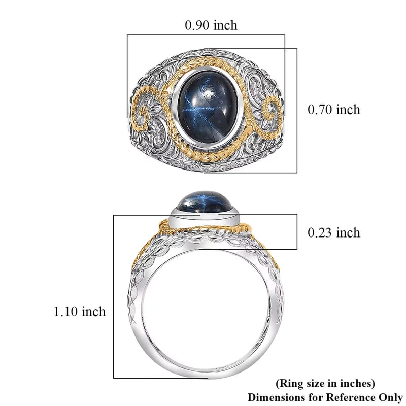 D'Joy Blue Star Sapphire (DF) 4.65 ctw Ring in 14K YG and Rhodium Over Sterling Silver (Size 10.0)