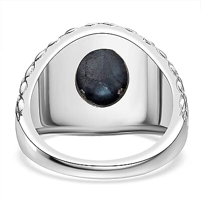 D'Joy Blue Star Sapphire (DF) 4.65 ctw Ring in 14K YG and Rhodium Over Sterling Silver (Size 10.0)