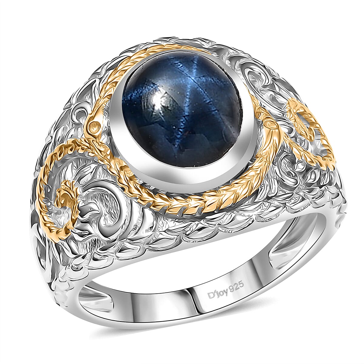 D'Joy Blue Star Sapphire (DF) 4.65 ctw Ring in 14K YG and Rhodium Over Sterling Silver (Size 6.0) image number 0
