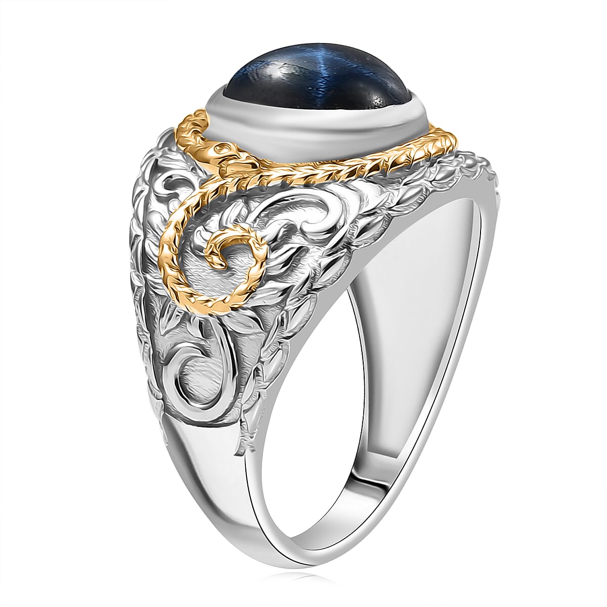 D'Joy Blue Star Sapphire (DF) 4.65 ctw Ring in 14K YG and Rhodium Over Sterling Silver (Size 6.0) image number 3