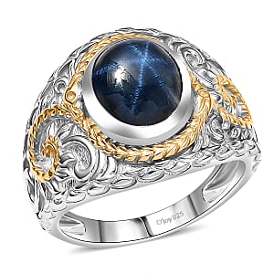 D'Joy Blue Star Sapphire (DF) 4.65 ctw Ring in 14K YG and Rhodium Over Sterling Silver (Size 8.0)
