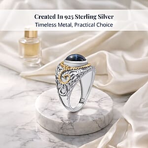 D'Joy Blue Star Sapphire (DF) 4.65 ctw Ring in 14K YG and Rhodium Over Sterling Silver (Size 8.0)