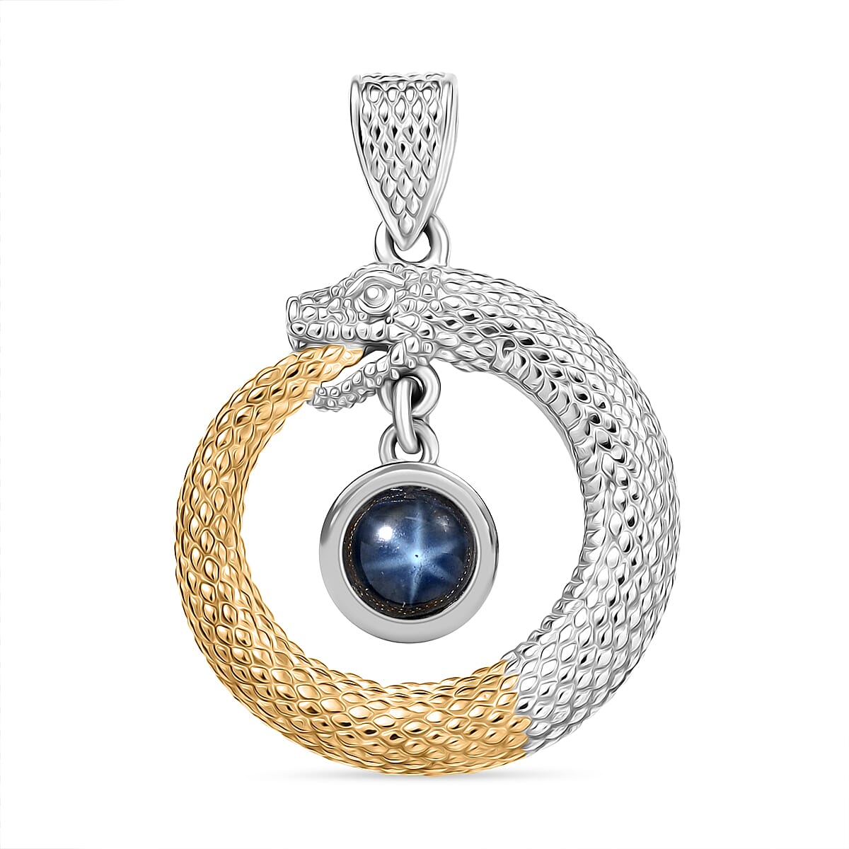 D'Joy Blue Star Sapphire (DF) 1.70 ctw Dragon Pendant without Chain in 14K YG and Rhodium Over Sterling Silver image number 0