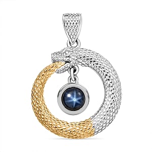 D'Joy Blue Star Sapphire (DF) 1.70 ctw Dragon Pendant without Chain in 14K YG and Rhodium Over Sterling Silver