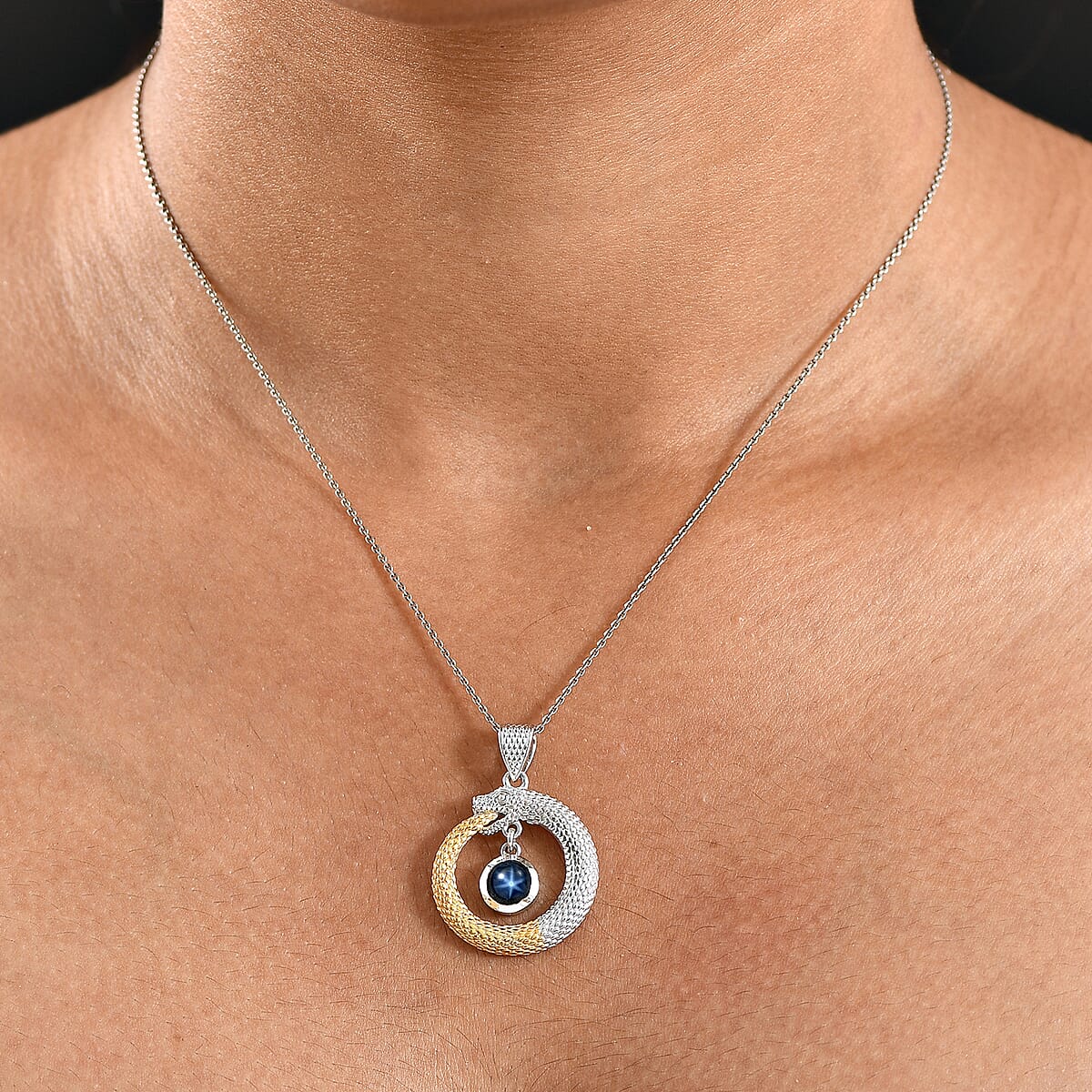 D'Joy Blue Star Sapphire (DF) 1.70 ctw Dragon Pendant without Chain in 14K YG and Rhodium Over Sterling Silver image number 2