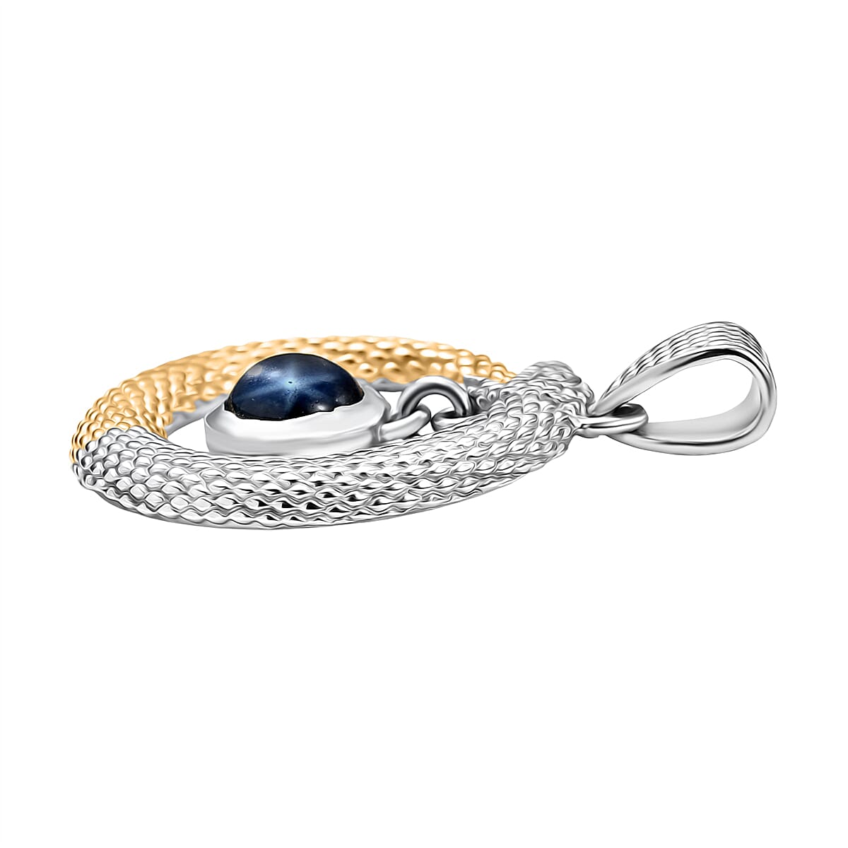 D'Joy Blue Star Sapphire (DF) 1.70 ctw Dragon Pendant without Chain in 14K YG and Rhodium Over Sterling Silver image number 3
