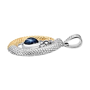 D'Joy Blue Star Sapphire (DF) 1.70 ctw Ouroboros Pendant without Chain in 14K YG and Rhodium Over Sterling Silver