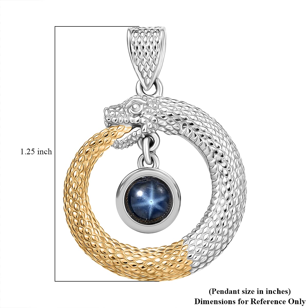 D'Joy Blue Star Sapphire (DF) 1.70 ctw Dragon Pendant without Chain in 14K YG and Rhodium Over Sterling Silver image number 5