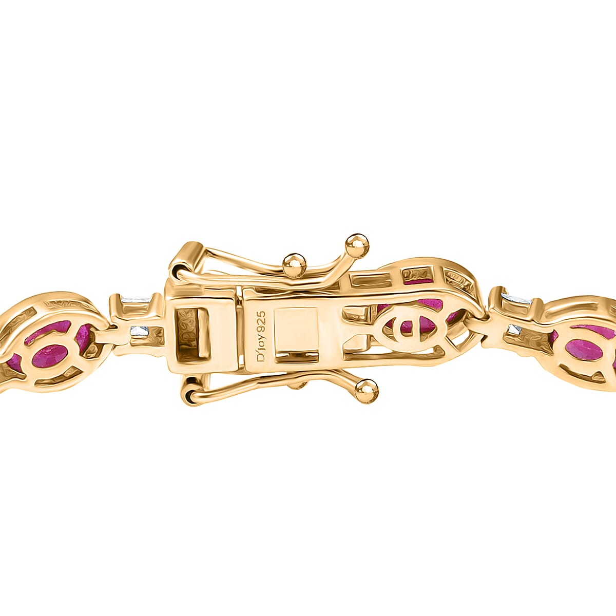 D'Joy African Ruby (FF) and Moissanite 14.00 ctw Bracelet in 18K Vermeil YG and Rhodium Over Sterling Silver (8.00 In) image number 3