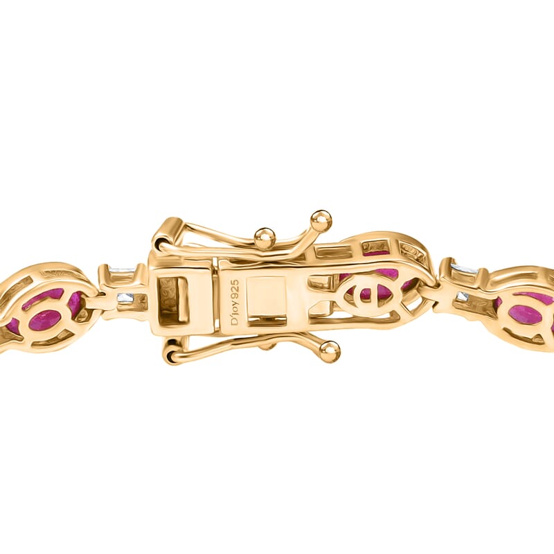 D'Joy African Ruby (FF) and Moissanite 14.00 ctw Bracelet in Rhodium and 18K Vermeil YG Over Sterling Silver (8.00 In)