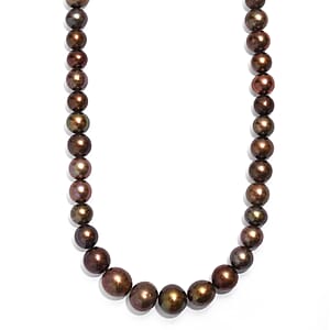 Brown Dyed Pearl Necklace in Stainless Steel 18 Inches