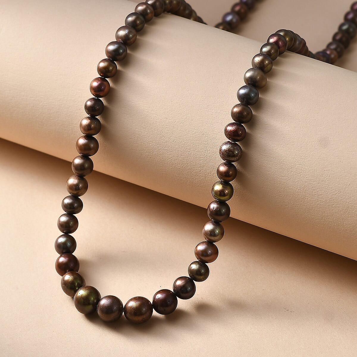 Brown Dyed Pearl Necklace in Stainless Steel 18 Inches image number 1