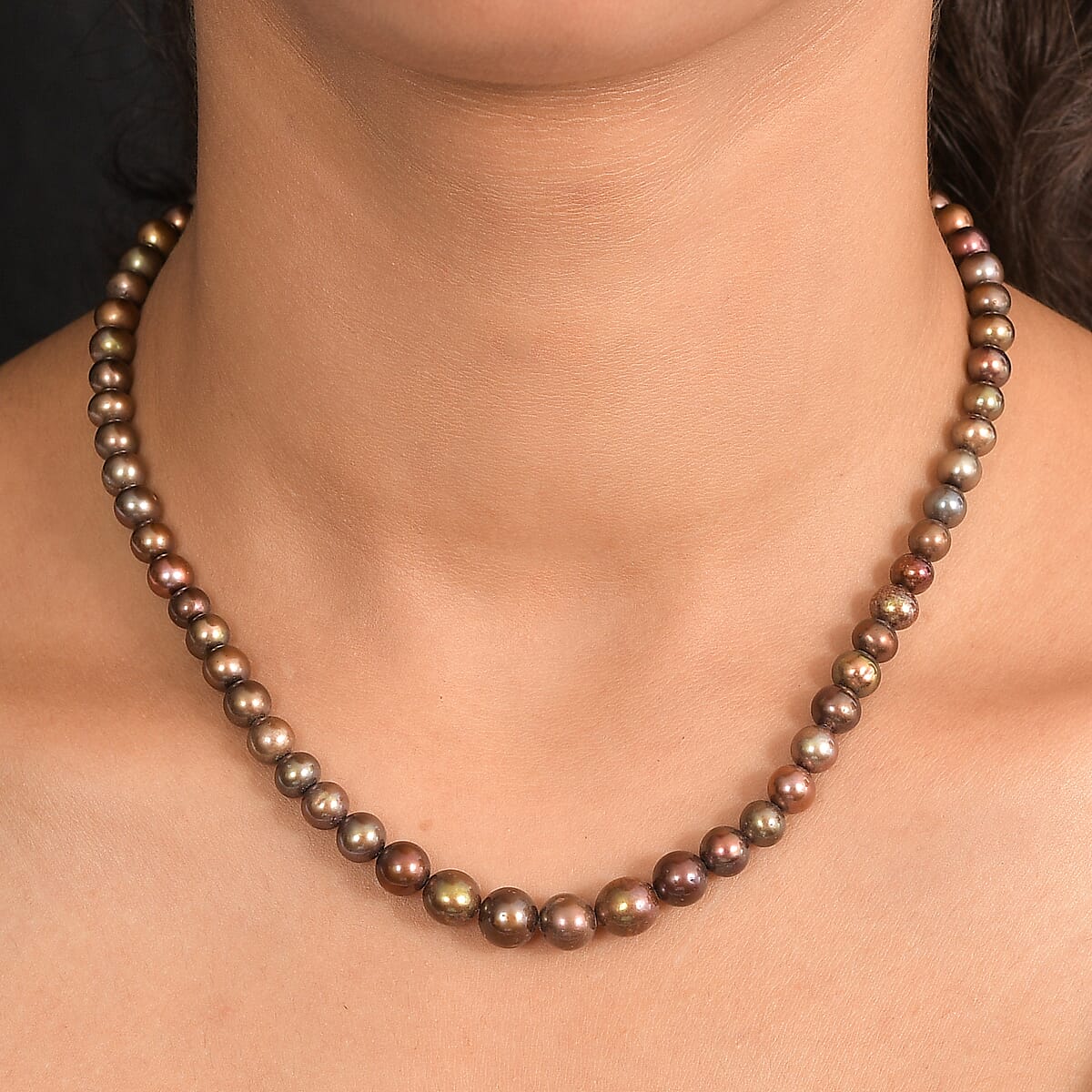 Brown Dyed Pearl Necklace in Stainless Steel 18 Inches image number 2