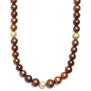 Brown and Green Dyed Pearl Necklace in Stainless Steel 18 Inches