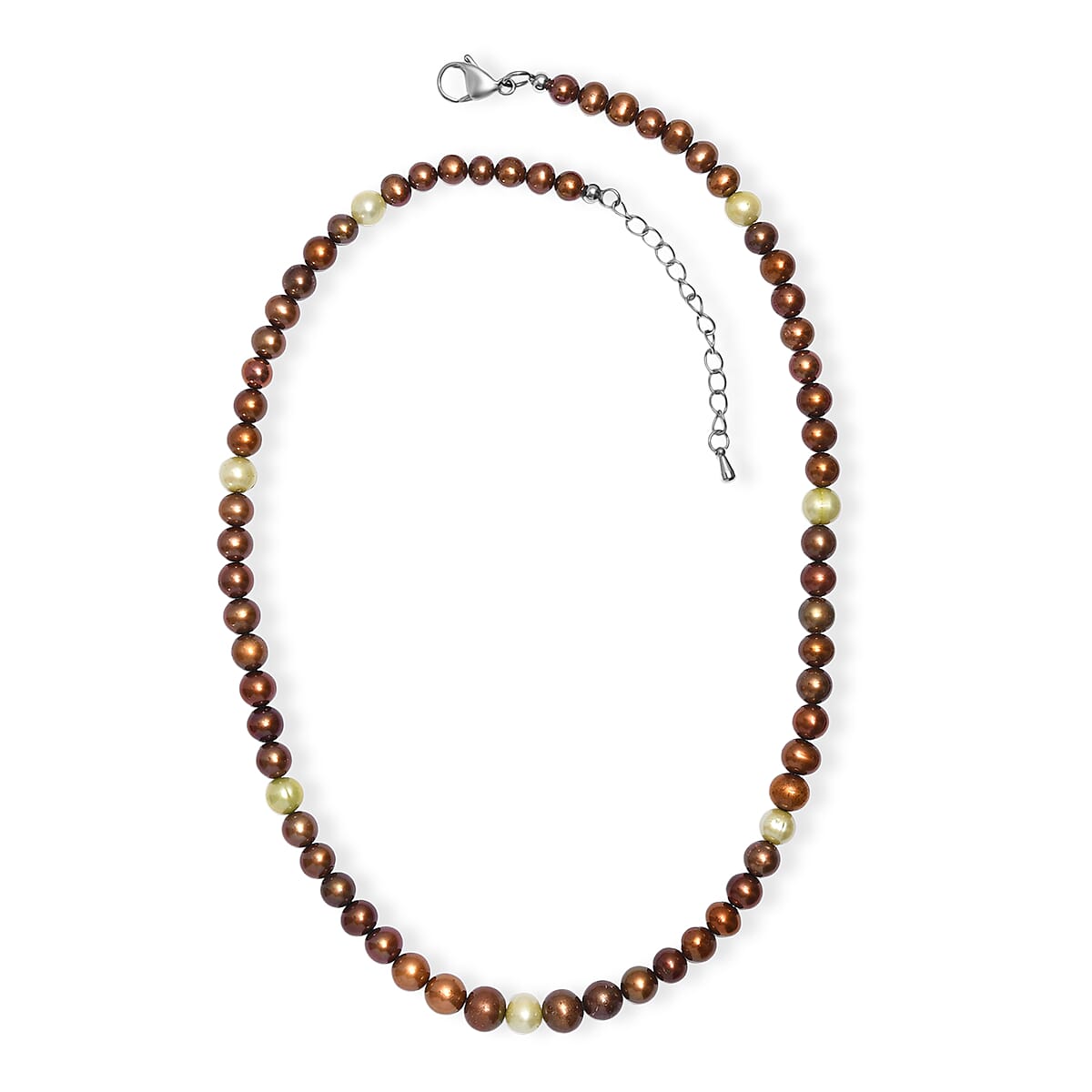Brown and Green Dyed Pearl Necklace in Stainless Steel 18 Inches image number 3