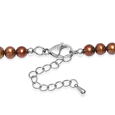 Brown and Green Dyed Pearl Necklace in Stainless Steel 18 Inches