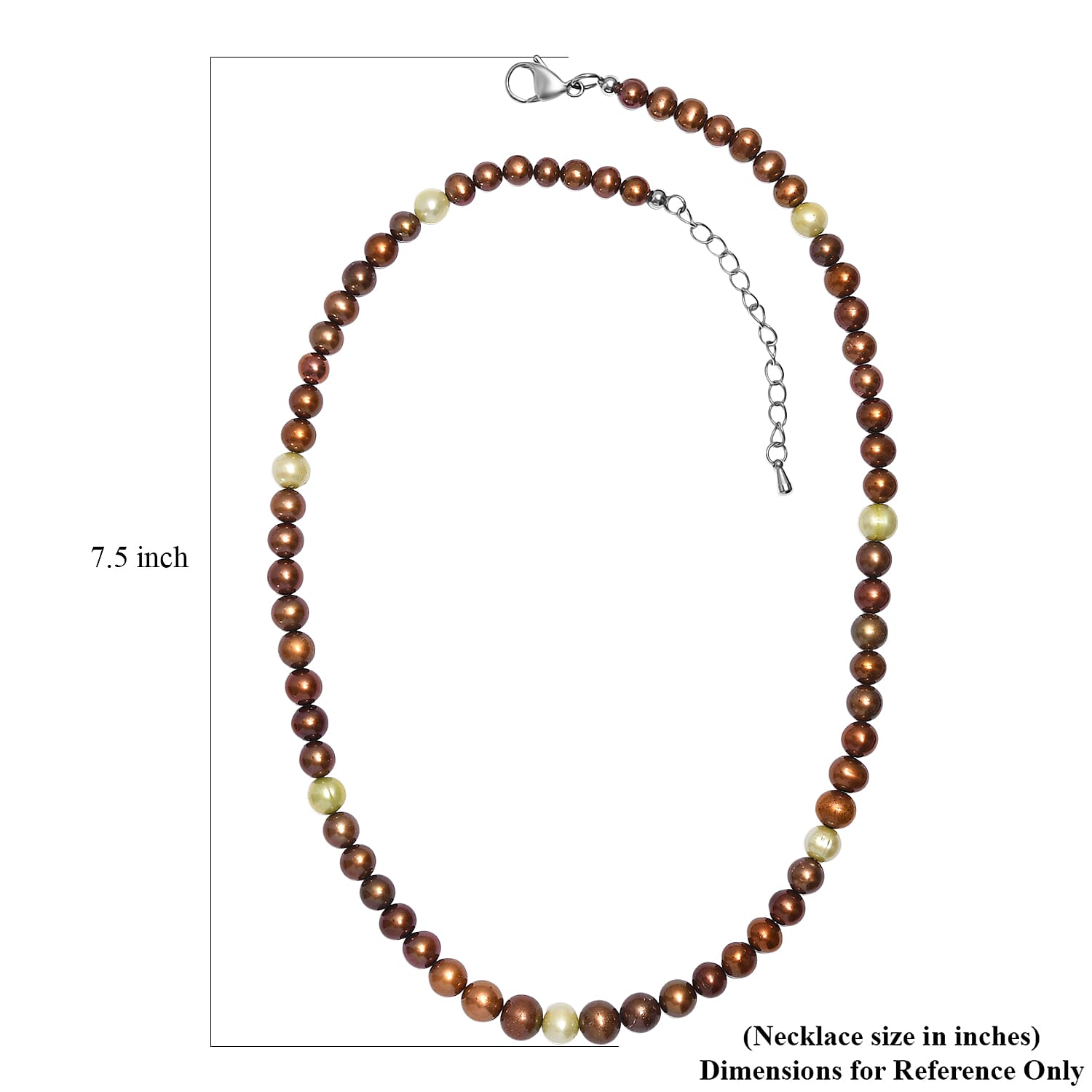 Brown and Green Dyed Pearl Necklace in Stainless Steel 18 Inches
