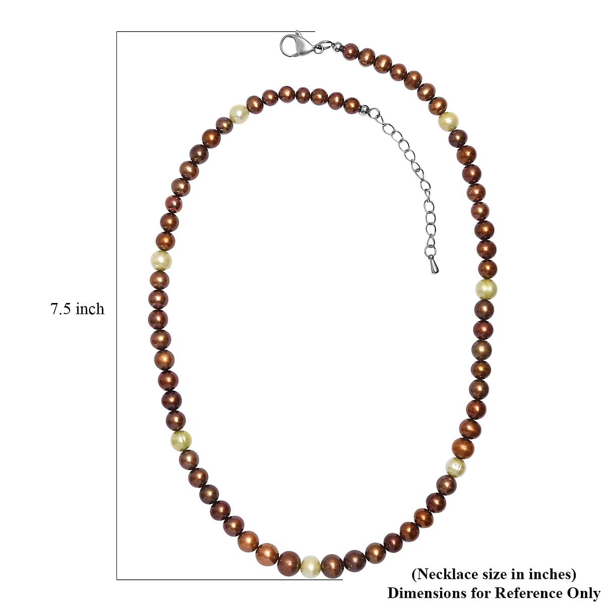 Brown and Green Dyed Pearl Necklace in Stainless Steel 18 Inches image number 5
