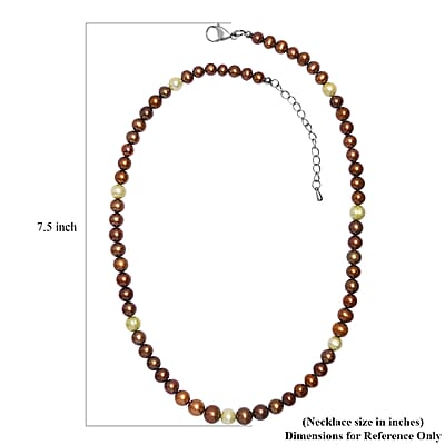 Brown and Green Dyed Pearl Necklace in Stainless Steel 18 Inches