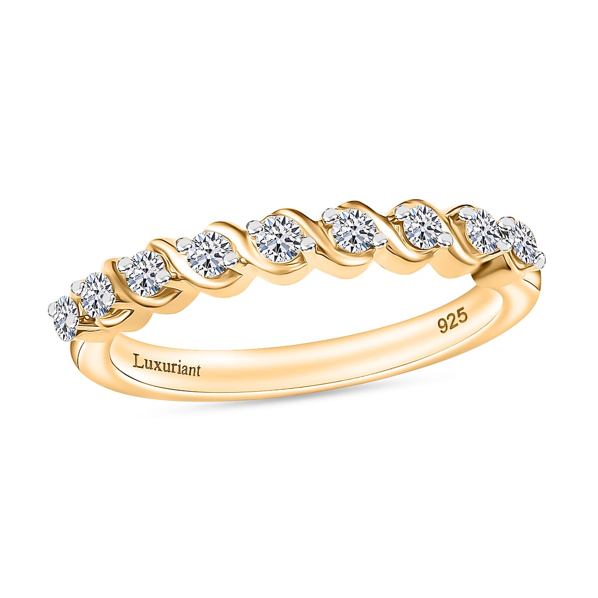 Luxuriant Lab Grown Diamond G-H SI 0.25 ctw Band Ring in 18K Vermeil Yellow Gold Over Sterling Silver (Size 11.5) image number 0