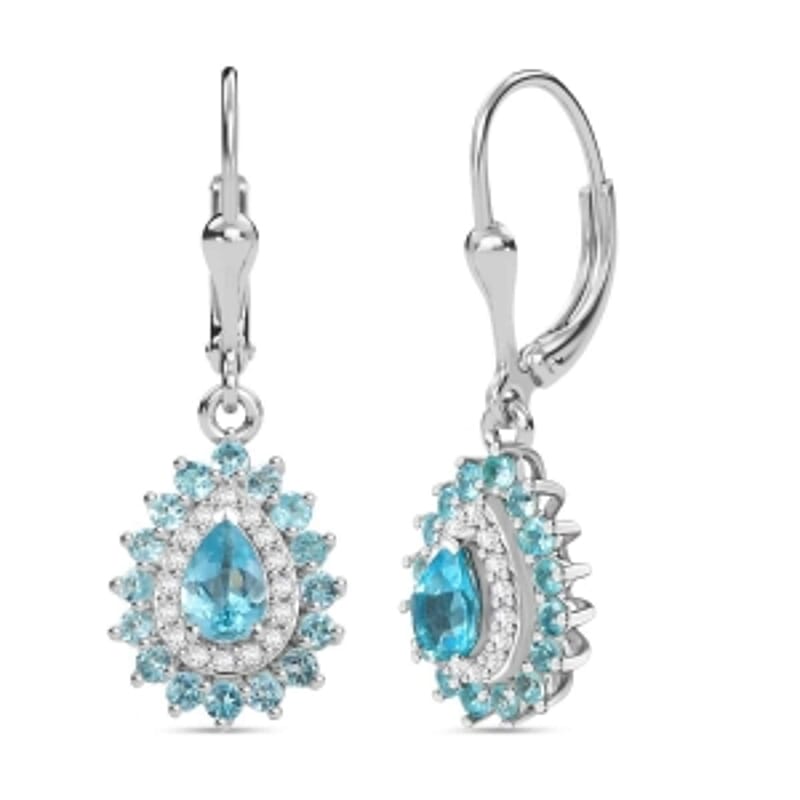 Betroka Blue Apatite and White Zircon 2.32 ctw Earrings in Rhodium Over Sterling Silver