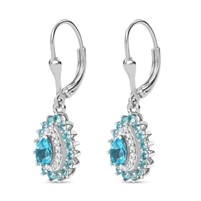 Betroka Blue Apatite and White Zircon 2.32 ctw Earrings in Rhodium Over Sterling Silver