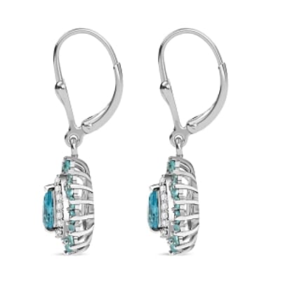 Betroka Blue Apatite and White Zircon 2.32 ctw Earrings in Rhodium Over Sterling Silver
