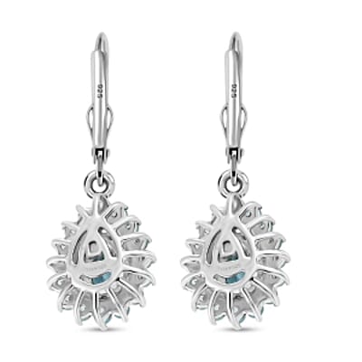 Betroka Blue Apatite and White Zircon 2.32 ctw Earrings in Rhodium Over Sterling Silver