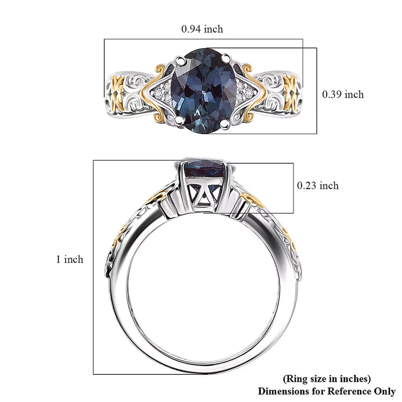 D'Joy Premium Lab Grown Alexandrite and Moissanite 2.50 ctw Eternal Heirloom Ring in 18K Vermeil YG and Rhodium Over Sterling Silver (Size 10.0)
