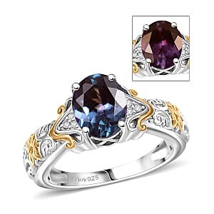 D'Joy Premium Lab Grown Alexandrite and Moissanite 2.50 ctw Eternal Heirloom Ring in 18K Vermeil YG and Rhodium Over Sterling Silver (Size 7.0)