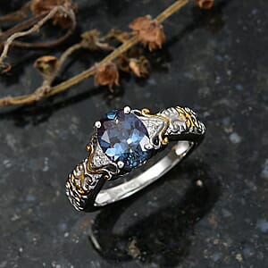 D'Joy Premium Lab Grown Alexandrite and Moissanite 2.50 ctw Eternal Heirloom Ring in 18K Vermeil YG and Rhodium Over Sterling Silver (Size 7.0)