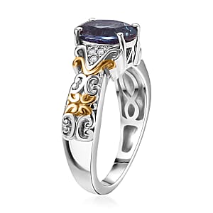 D'Joy Premium Lab Grown Alexandrite and Moissanite 2.50 ctw Eternal Heirloom Ring in 18K Vermeil YG and Rhodium Over Sterling Silver (Size 7.0)