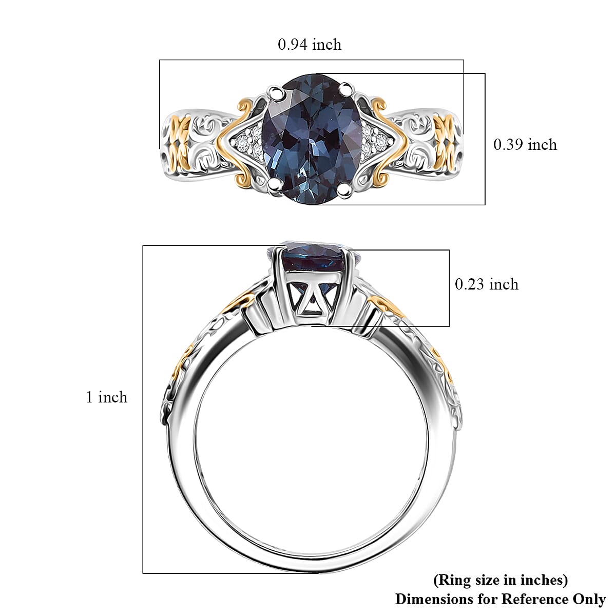 D'Joy Premium Lab Grown Alexandrite and Moissanite 2.50 ctw Eternal Heirloom Ring in 18K Vermeil YG and Rhodium Over Sterling Silver (Size 7.0) image number 5