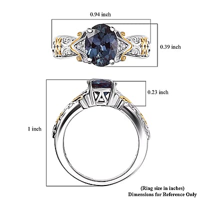 D'Joy Premium Lab Grown Alexandrite and Moissanite 2.50 ctw Eternal Heirloom Ring in 18K Vermeil YG and Rhodium Over Sterling Silver (Size 7.0)