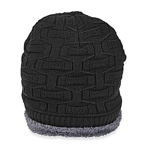 Doorbuster Winter Thick Fleece Lined Beanie Cap Hat Neck Warmer Scarf and Touch Screen Supported Mittens Gloves - Black (3pcs Set)