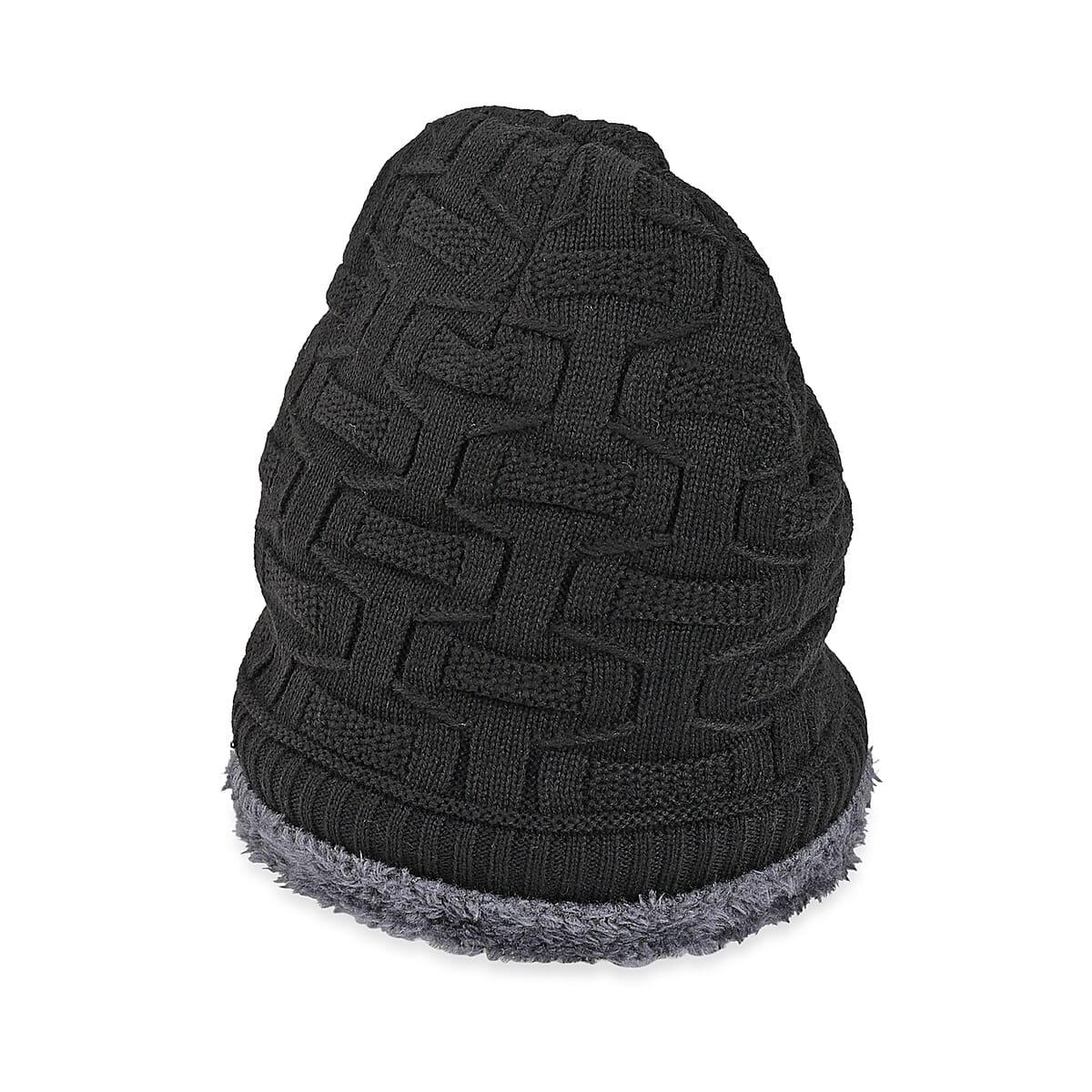 Doorbuster Winter Thick Fleece Lined Beanie Cap Hat Neck Warmer Scarf and Touch Screen Supported Mittens Gloves - Black (3pcs Set) image number 3