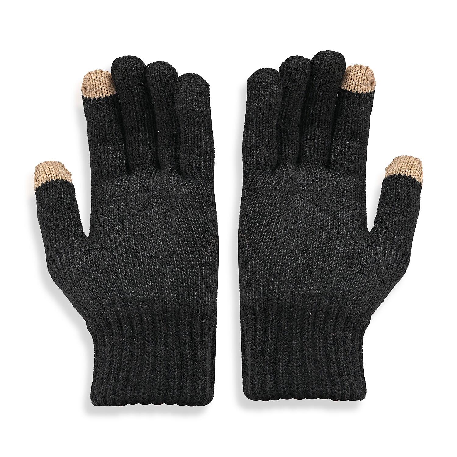 Winter Thick Fleece Lined Beanie Cap Hat Neck Warmer Scarf and Touch Screen Supported Mittens Gloves - Black (3pcs Set)