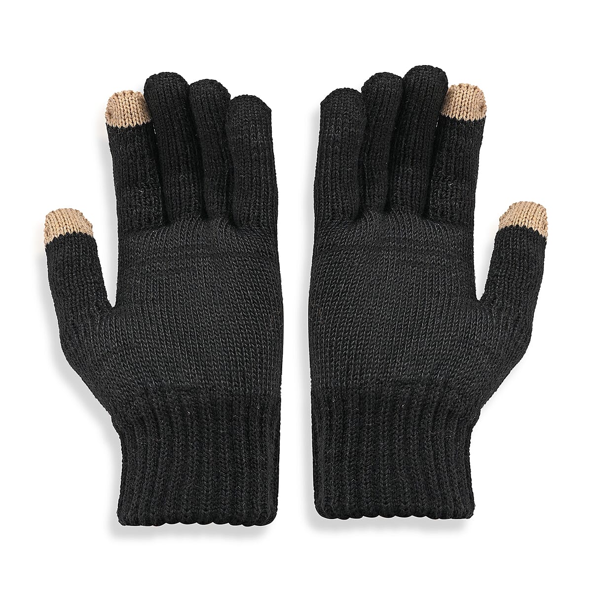 Doorbuster Winter Thick Fleece Lined Beanie Cap Hat Neck Warmer Scarf and Touch Screen Supported Mittens Gloves - Black (3pcs Set) image number 5