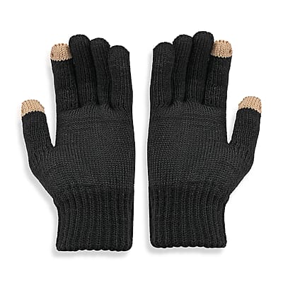 Winter Thick Fleece Lined Beanie Cap Hat Neck Warmer Scarf and Touch Screen Supported Mittens Gloves - Black (3pcs Set)