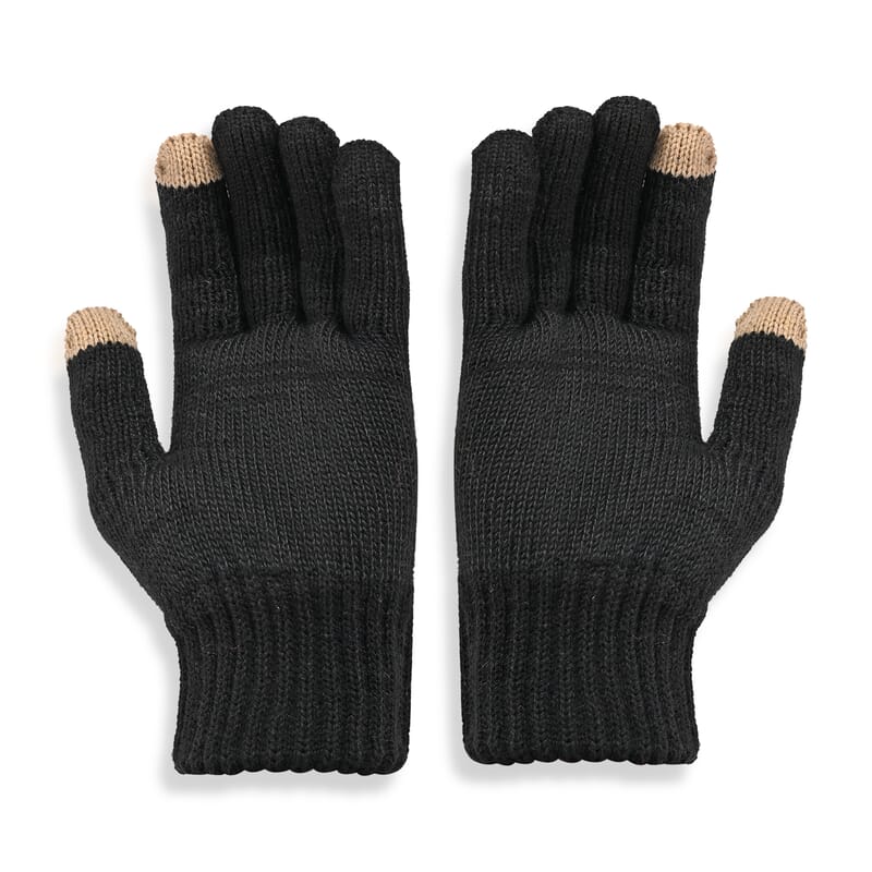 Winter Thick Fleece Lined Beanie Cap Hat Neck Warmer Scarf and Touch Screen Supported Mittens Gloves - Black (3pcs Set)