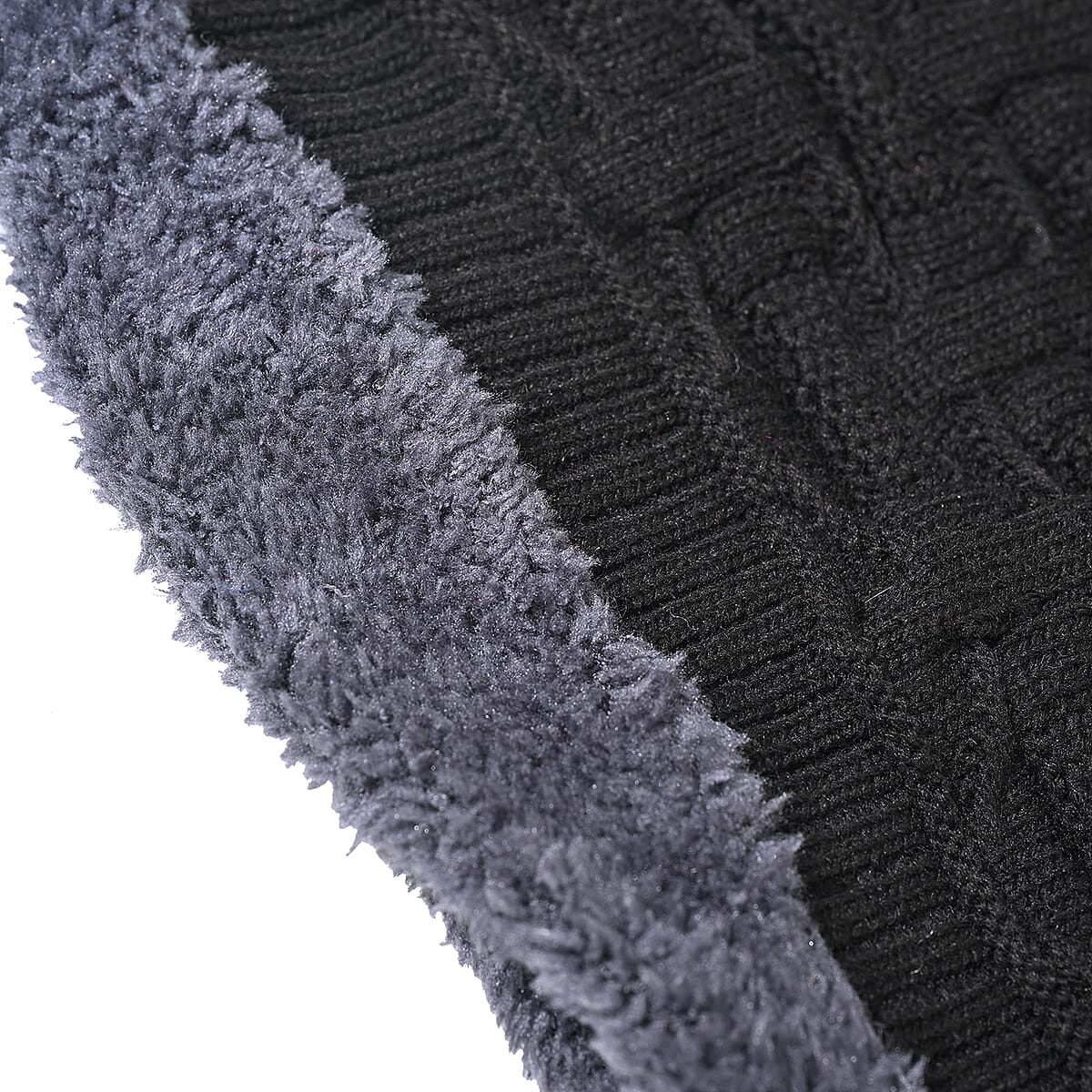 Doorbuster Winter Thick Fleece Lined Beanie Cap Hat Neck Warmer Scarf and Touch Screen Supported Mittens Gloves - Black (3pcs Set) image number 8