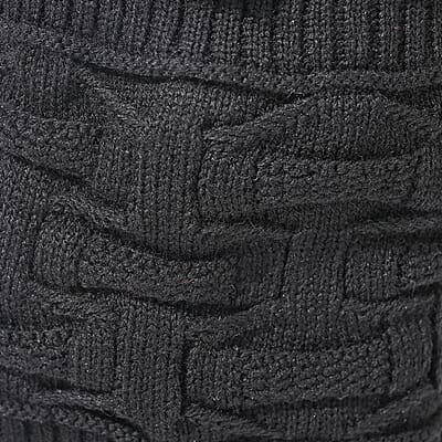 Winter Thick Fleece Lined Beanie Cap Hat Neck Warmer Scarf and Touch Screen Supported Mittens Gloves - Black (3pcs Set)