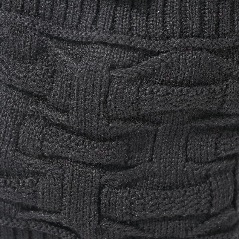 Winter Thick Fleece Lined Beanie Cap Hat Neck Warmer Scarf and Touch Screen Supported Mittens Gloves - Black (3pcs Set)