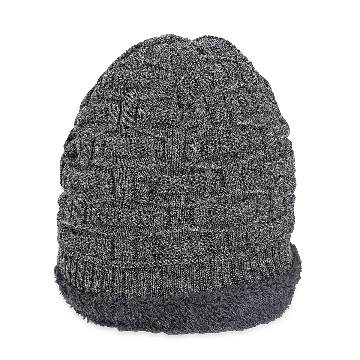  Winter Thick Fleece Lined Beanie Cap Hat Neck Warmer Scarf and Touch Screen Supported Mittens Gloves - Gray (3pcs Set) image number 2