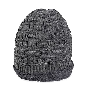  Winter Thick Fleece Lined Beanie Cap Hat Neck Warmer Scarf and Touch Screen Supported Mittens Gloves - Gray (3pcs Set)