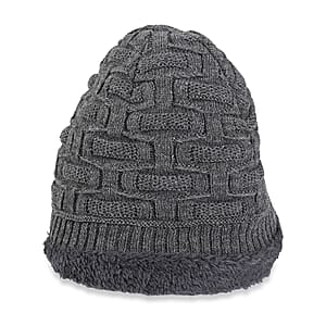  Winter Thick Fleece Lined Beanie Cap Hat Neck Warmer Scarf and Touch Screen Supported Mittens Gloves - Gray (3pcs Set)