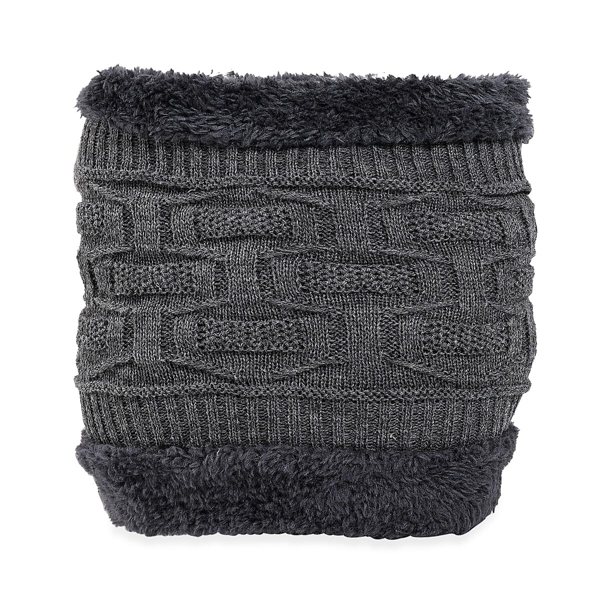  Winter Thick Fleece Lined Beanie Cap Hat Neck Warmer Scarf and Touch Screen Supported Mittens Gloves - Gray (3pcs Set) image number 6