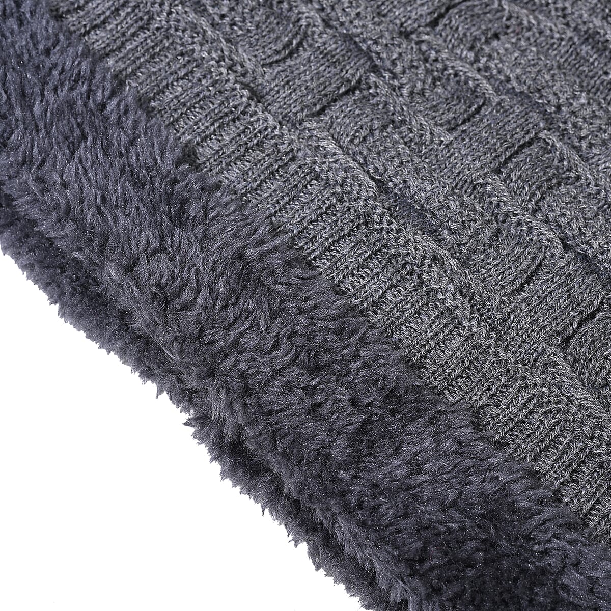  Winter Thick Fleece Lined Beanie Cap Hat Neck Warmer Scarf and Touch Screen Supported Mittens Gloves - Gray (3pcs Set) image number 8