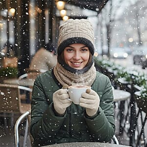  Winter Thick Fleece Lined Beanie Cap Hat Neck Warmer Scarf and Touch Screen Supported Mittens Gloves Cream (3pcs Set)