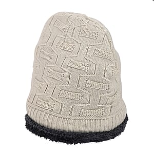  Winter Thick Fleece Lined Beanie Cap Hat Neck Warmer Scarf and Touch Screen Supported Mittens Gloves Cream (3pcs Set)